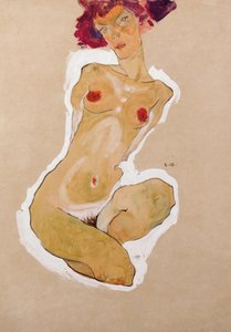 Squatting nøgen kvinde, 1910