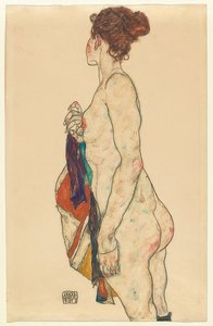 Stående nøgen med mønstret kappe. 1917