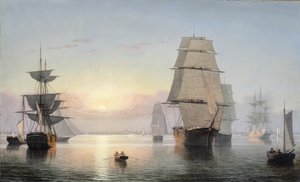 Boston havn, solnedgang, 1850-55