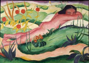 Nøgen liggende i blomsterne, 1910