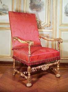 Louis XIII lænestol (træ og damask)