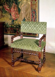 Louis XIII lænestol (træ og damask)