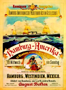 Plakat, der reklamerer for Hamburg American Line, 1883
