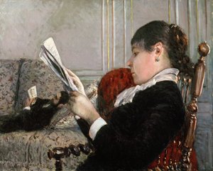Interiør, kvindelæsning, 1880