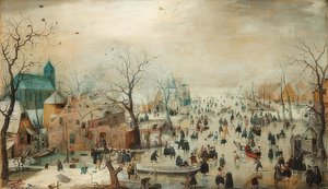Vinterlandskab med skatere. Omkring 1608