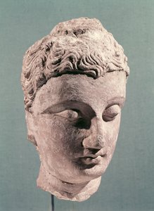 Buddhas hoved, Gandhara, 2.-4. århundrede (stuk)