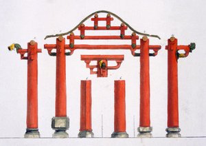 Kinesiske arkitektoniske træk af træ, ca. 1820