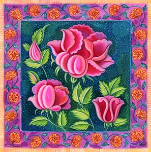 Lyserøde blomster, 1997, (blæk og gouache)