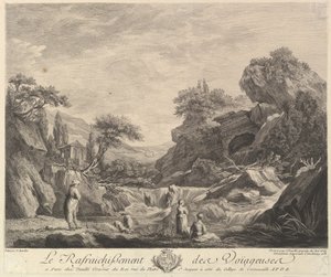 Rejsende kvinder drikker vand, 1758.