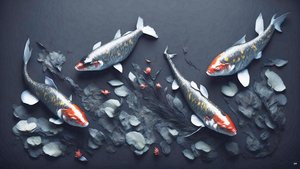blækmaleri: Koi-Karpfish_red_01