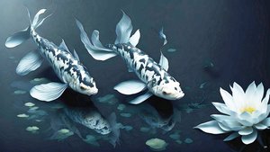blækmaleri: Koi-Karpfisk_hvid marmor_02