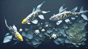 blækmaleri: Koi-Karpfish_yellow_03