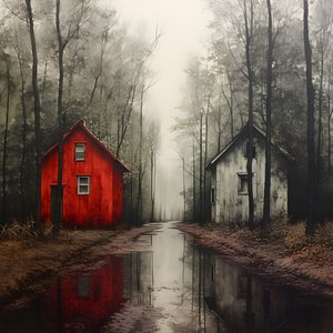 kaksi punaista taloa metsässä 3