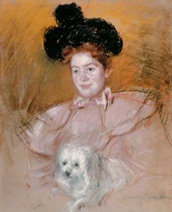 Kvinde holder en hund (pastel på papir)