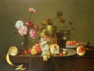 Stilleben af frugt og blomster