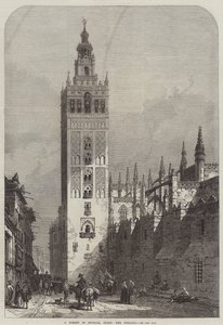 En gade i Sevilla, Spanien, Giralda