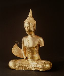 Buddha siddende i meditation (arme mangler) (guld)