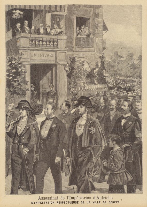Demonstration til ære for den myrdede kejserinde Elisabeth af Østrig i Genève af French School