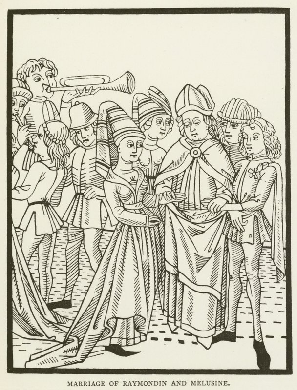 Ægteskab mellem Raymondin og Melusine (gravering) af (after) English School