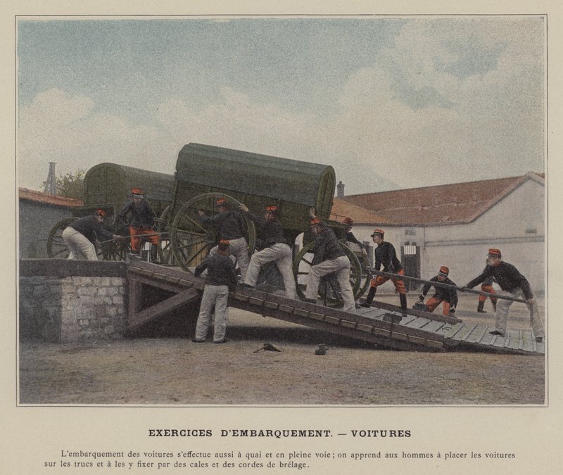 Boardingøvelser, biler (farvet foto) af (after) French Photographer