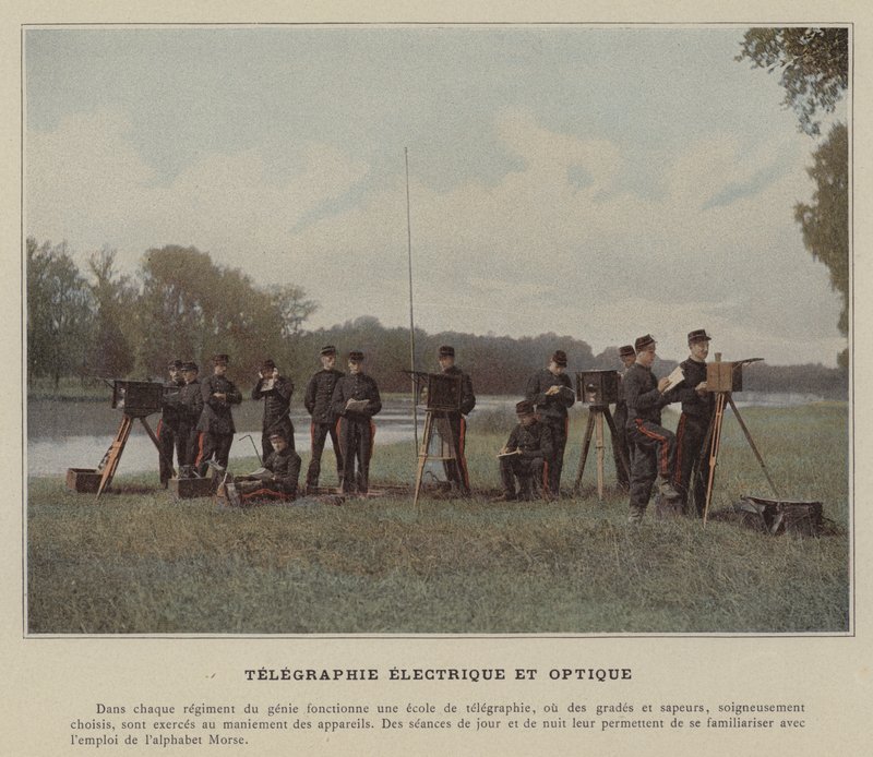 Elektrisk og optisk telegrafi (farvet foto) af (after) French Photographer