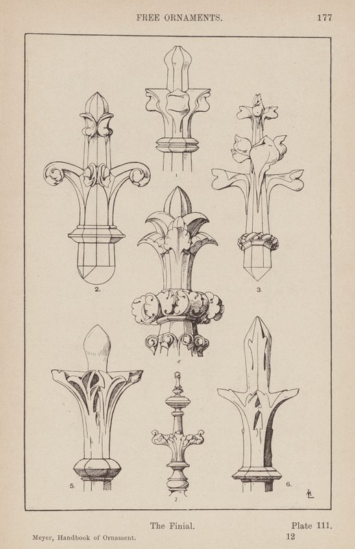 Ornament: Frie ornamenter, Finial (gravering) af (after) German School
