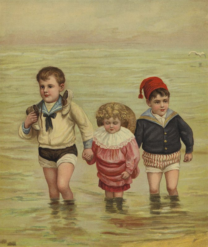 Børn padler på stranden af English School