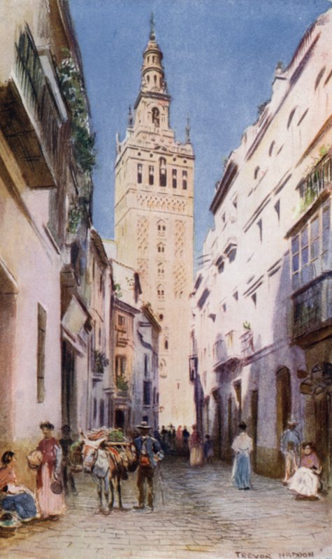 Sevilla, Giralda (farve litho) af A. Trevor Haddon