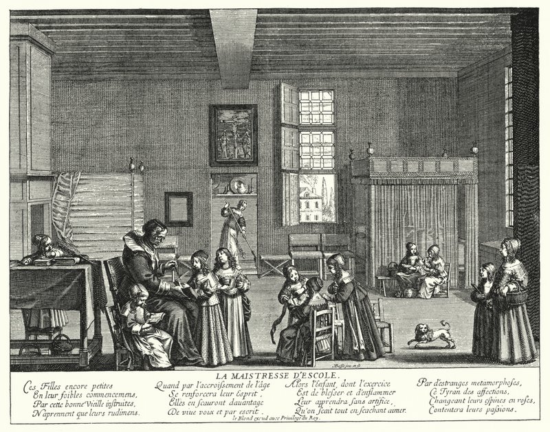 Skolemesterinden (gravering) af Abraham (after) Bosse