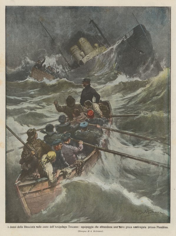Skader forårsaget af libecata på kysterne i det toscanske øhav, besætningen forlader et skib ? af Achille Beltrame