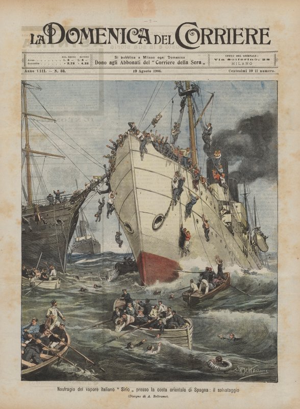 Forlis af det italienske dampskib Sirio nær Spaniens østkyst, redningsaktionen af Achille Beltrame