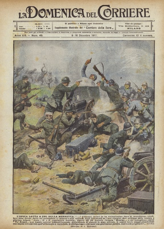 Den episke kamp ved Col Della Berretta af Achille Beltrame