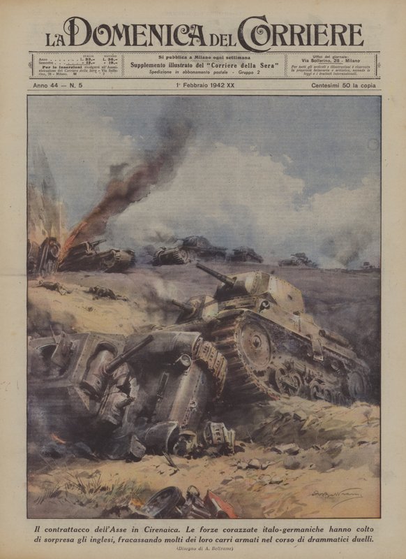 Akse-modangrebet i Cyrenaica (farve litho) af Achille Beltrame