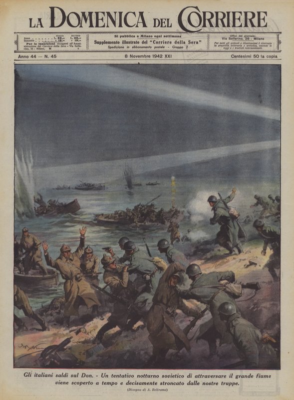Italienerne på Don (farve litho) af Achille Beltrame