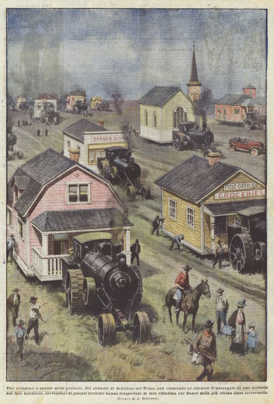 En lille by, der går på prærien af Achille Beltrame