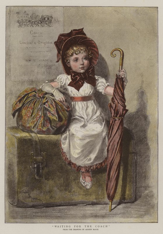 Venter på træneren (chromolitho) af Adrien Emmanuel Marie