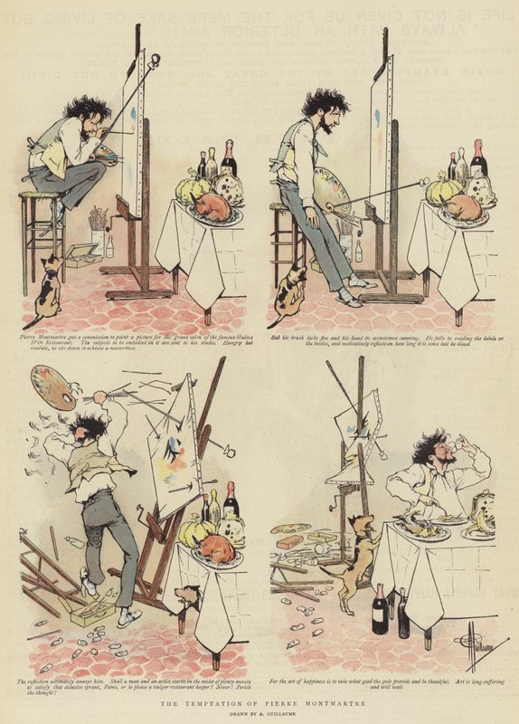Pierre Montmartres fristelse (chromolitho) af Albert Guillaume
