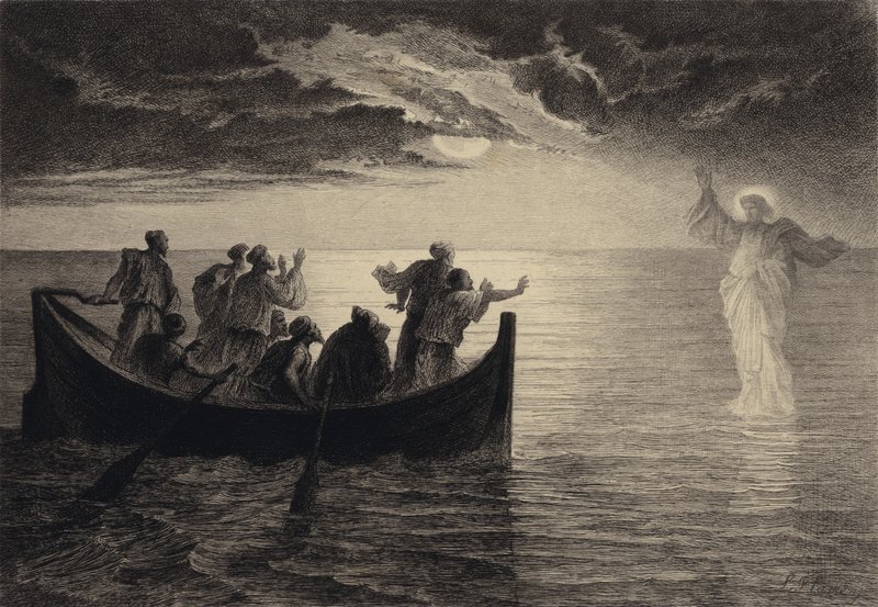 Jesus går på havet af after Albert Robida