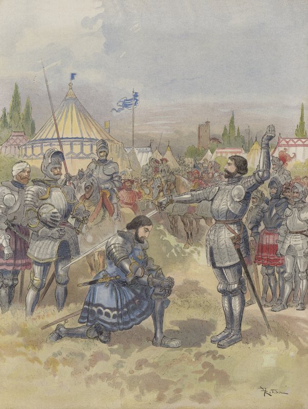 Bayard bevæbner Francois I til ridder af Albert Robida