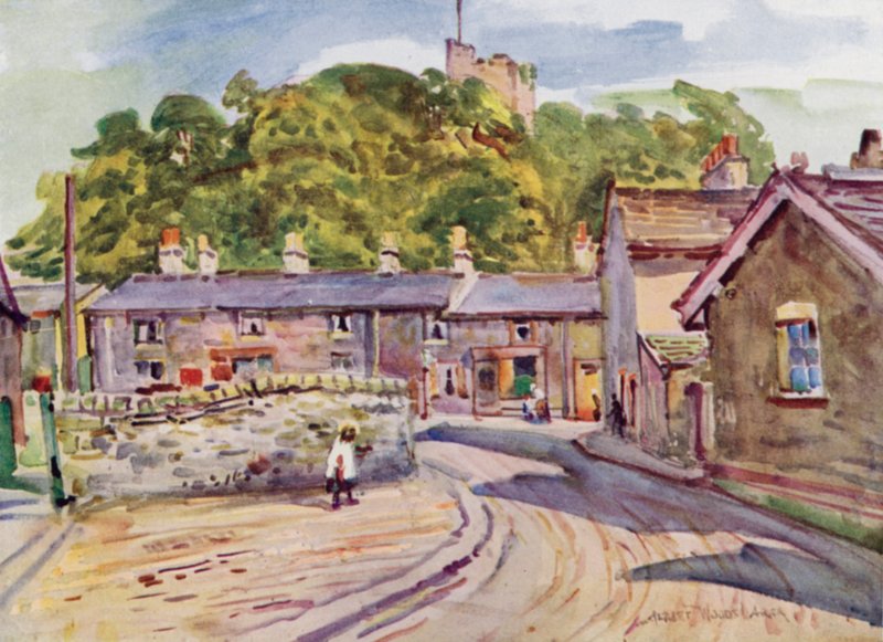 Clitheroe Castle (farve litho) af Albert Woods
