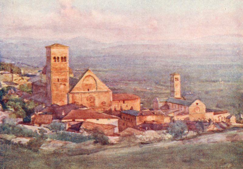 Assisi (farvelitografi) af Alberto Pisa