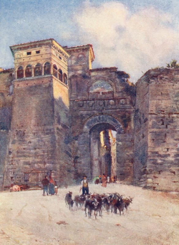 Porta Augusta, Perugia (farvelitografi) af Alberto Pisa