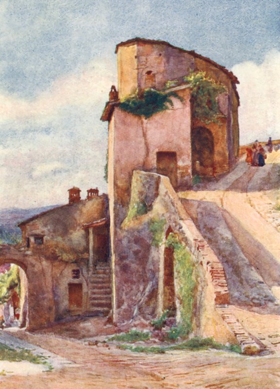 Porta Veneris, Spello (farvelitografi) af Alberto Pisa