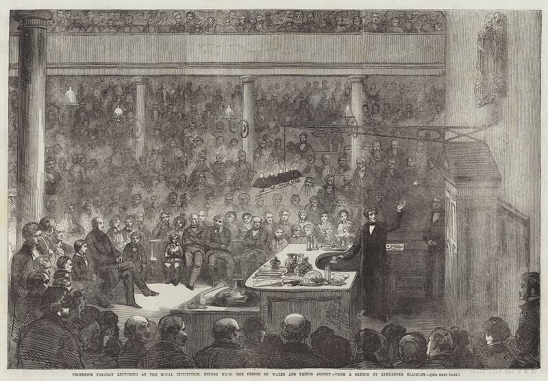 Professor Faraday forelæser ved Royal Institution, før HKH Prinsen af Wales og Prins Albert af Alexander Blaikley