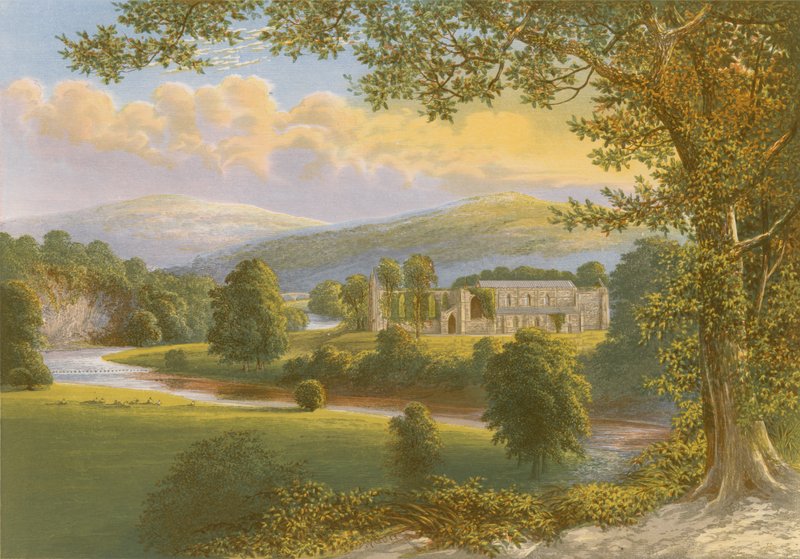 Bolton Priory (farvet gravering) af Alexander Francis Lydon