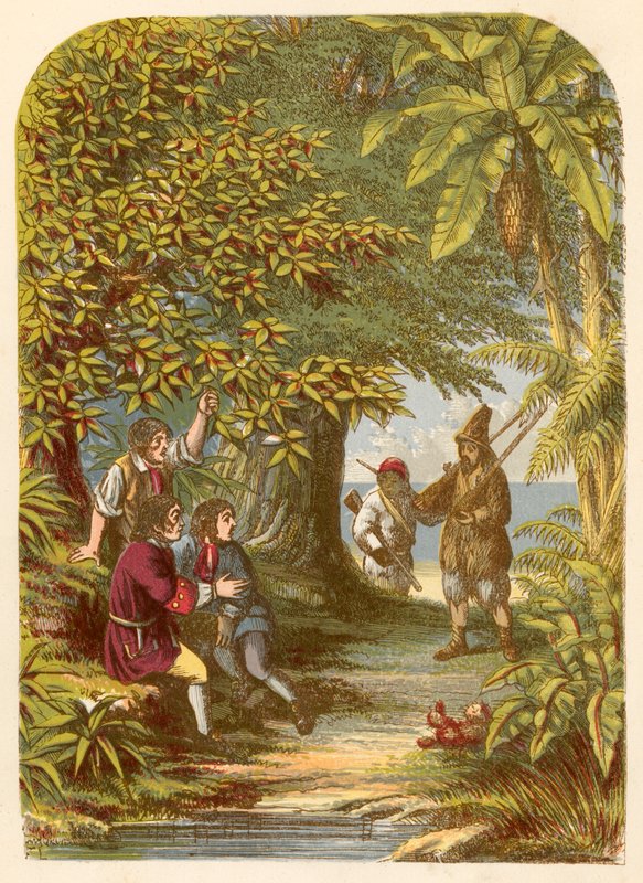 Robinson Crusoe overrasker de tre englændere af Alexander Francis Lydon