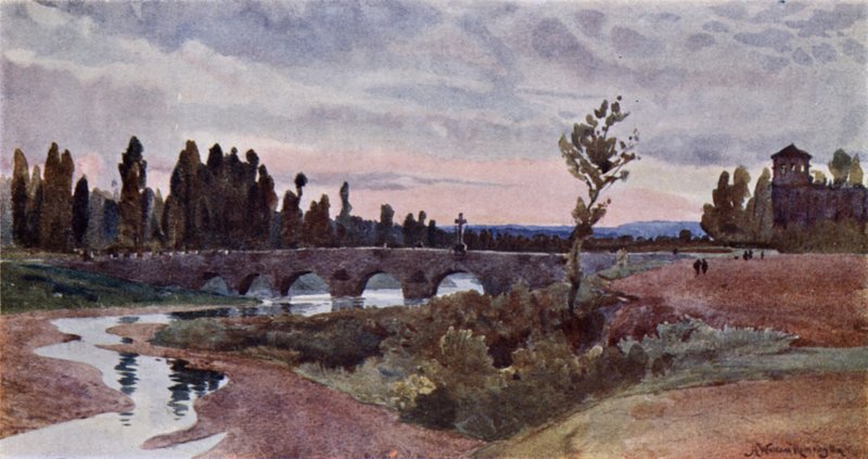 Bridge at Leon (farve litho) af Alexander Wallace Rimington