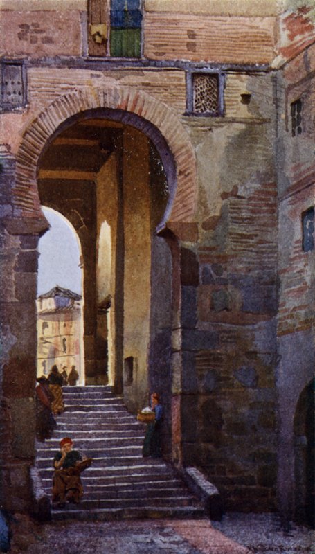 Puerta Del Zocodover, Toledo (farve litho) af Alexander Wallace Rimington