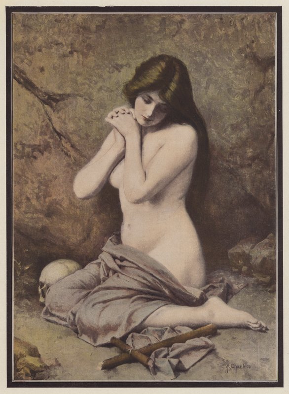 angrende Maria Magdalena (farve litho) af Alexandre Jacques Chantron