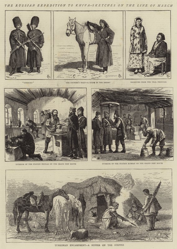 Den russiske ekspedition til Khiva, skitser om marchlinjen af Alfred Chantrey Corbould